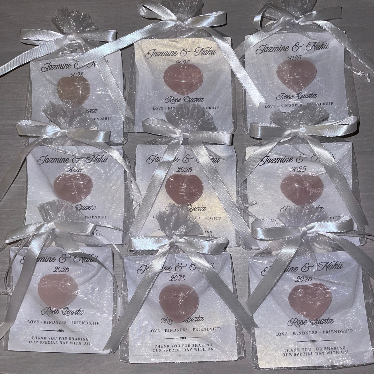 Custom Rose Quartz Crystal Heart Favors: Keepsake Gift