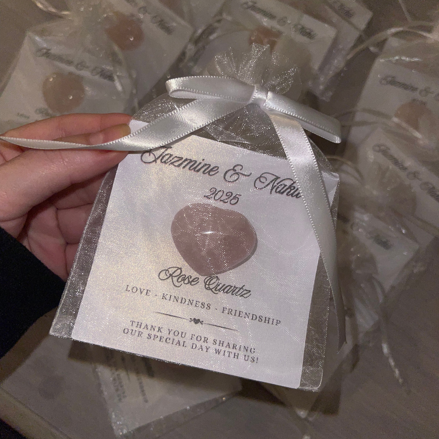 Custom Rose Quartz Crystal Heart Favors: Keepsake Gift