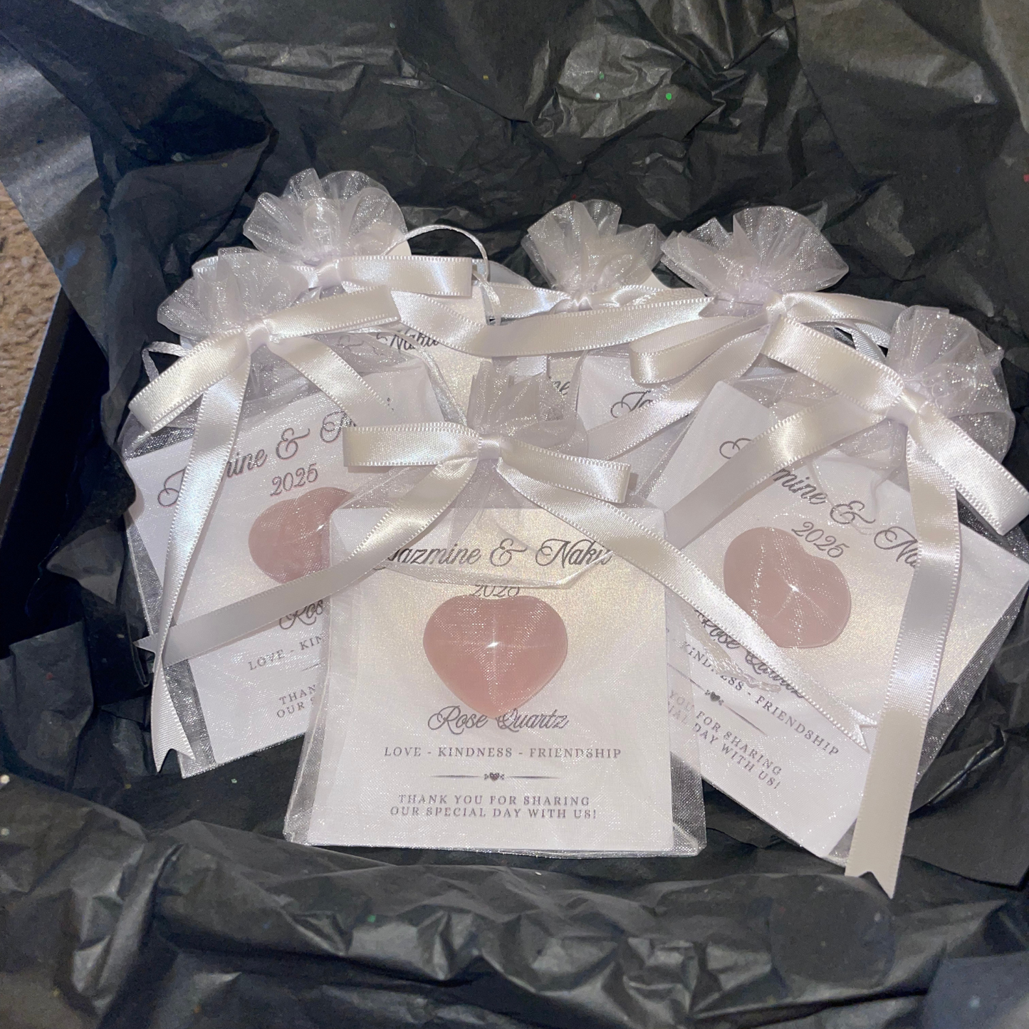 Custom Rose Quartz Crystal Heart Favors: Keepsake Gift