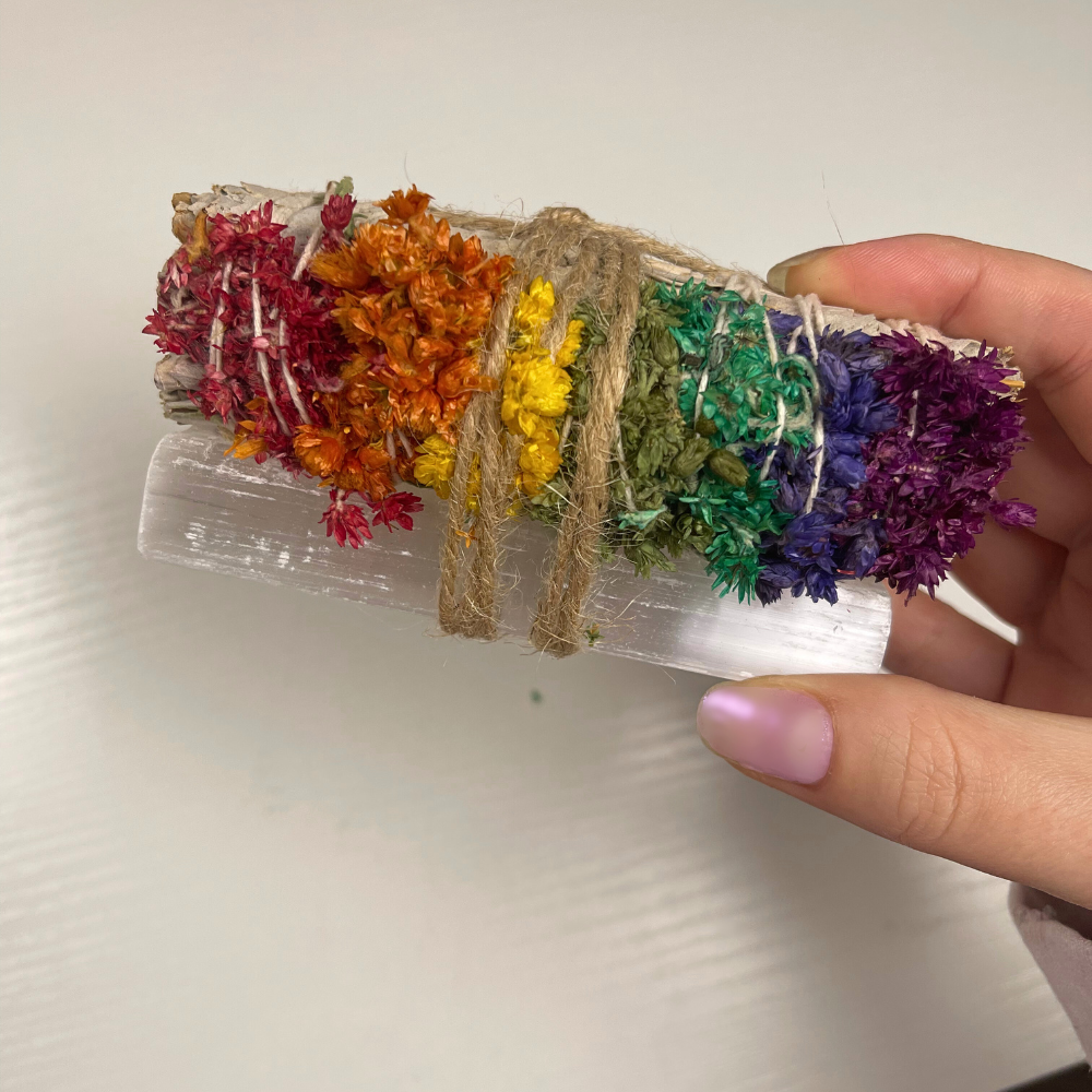 4" Ethically Sourced Chakra Flower & Sage Cleansing Bundle