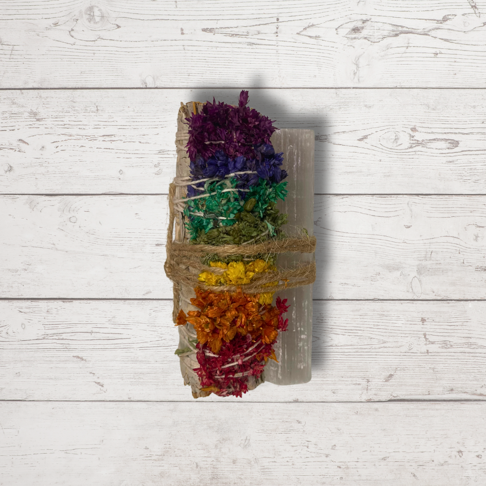 4" Ethically Sourced Chakra Flower & Sage Cleansing Bundle
