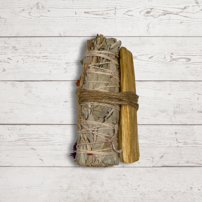 4" Ethically Sourced Chakra Flower & Sage Cleansing Bundle