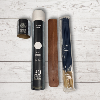 🌕 Full Moon – Pine Knot Incense Tube + Ash Catcher