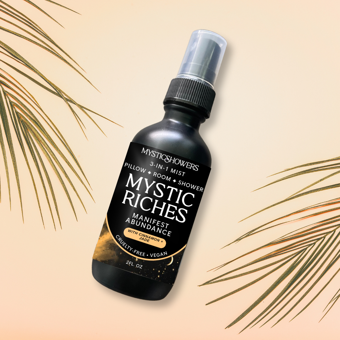 Mystic Riches Shower, Room & Pillow Natural Spray – ATTRACT WEALTH with Jade & Cinnamon