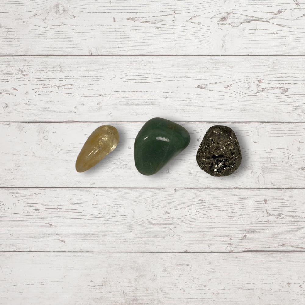 Money Magnet Crystal Pack – Citrine, Green Aventurine & Pyrite