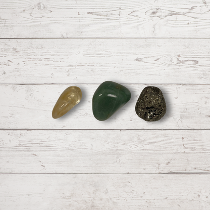 Money Magnet Crystal Pack – Citrine, Green Aventurine & Pyrite