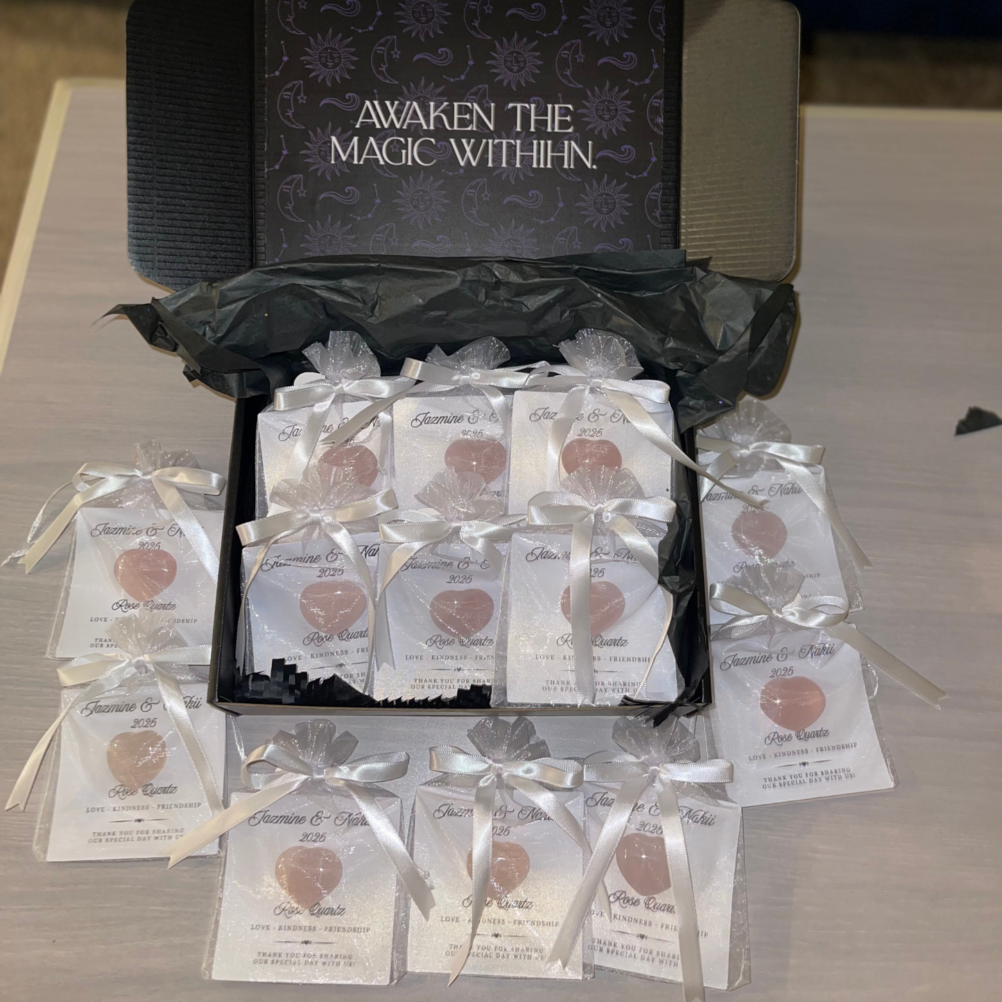 Custom Rose Quartz Crystal Heart Favors: Keepsake Gift