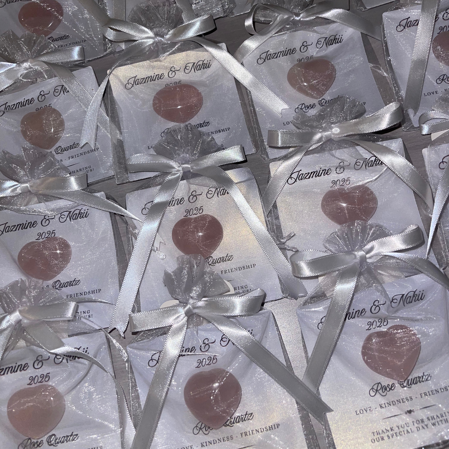 Custom Rose Quartz Crystal Heart Favors: Keepsake Gift