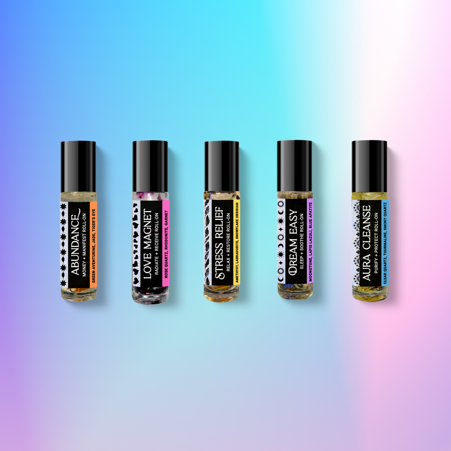 MYSTIC MOMENTS Intention Essential Oil Roller Bundle (5 PK) BULK 100 SET (500 ROLLERS TOTAL) - Mystic Showers