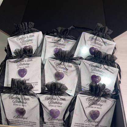 Custom Mini Healing Amethyst Crystal Gift Bags: Pocket Affirmation Stones, Party Favors