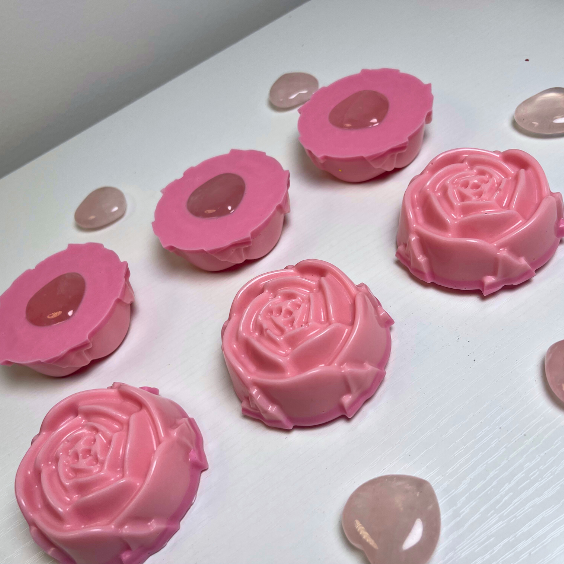 Crystal Infused Soap with Rose Quartz Heart | Cleansing + Crystal Energy | Shea & Japanese Cherry Blossom
