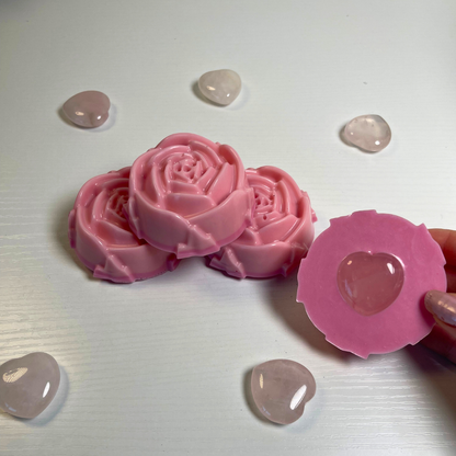 Crystal Infused Soap with Rose Quartz Heart | Cleansing + Crystal Energy | Shea & Japanese Cherry Blossom