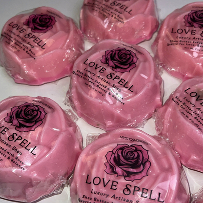 Crystal Infused Soap with Rose Quartz Heart | Cleansing + Crystal Energy | Shea & Japanese Cherry Blossom