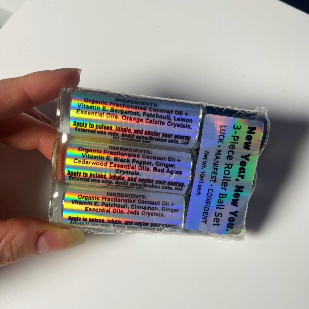 New Year Self-Care Roller Set | Confident, Manifest, Luck | Crystal Infused Essential Oils