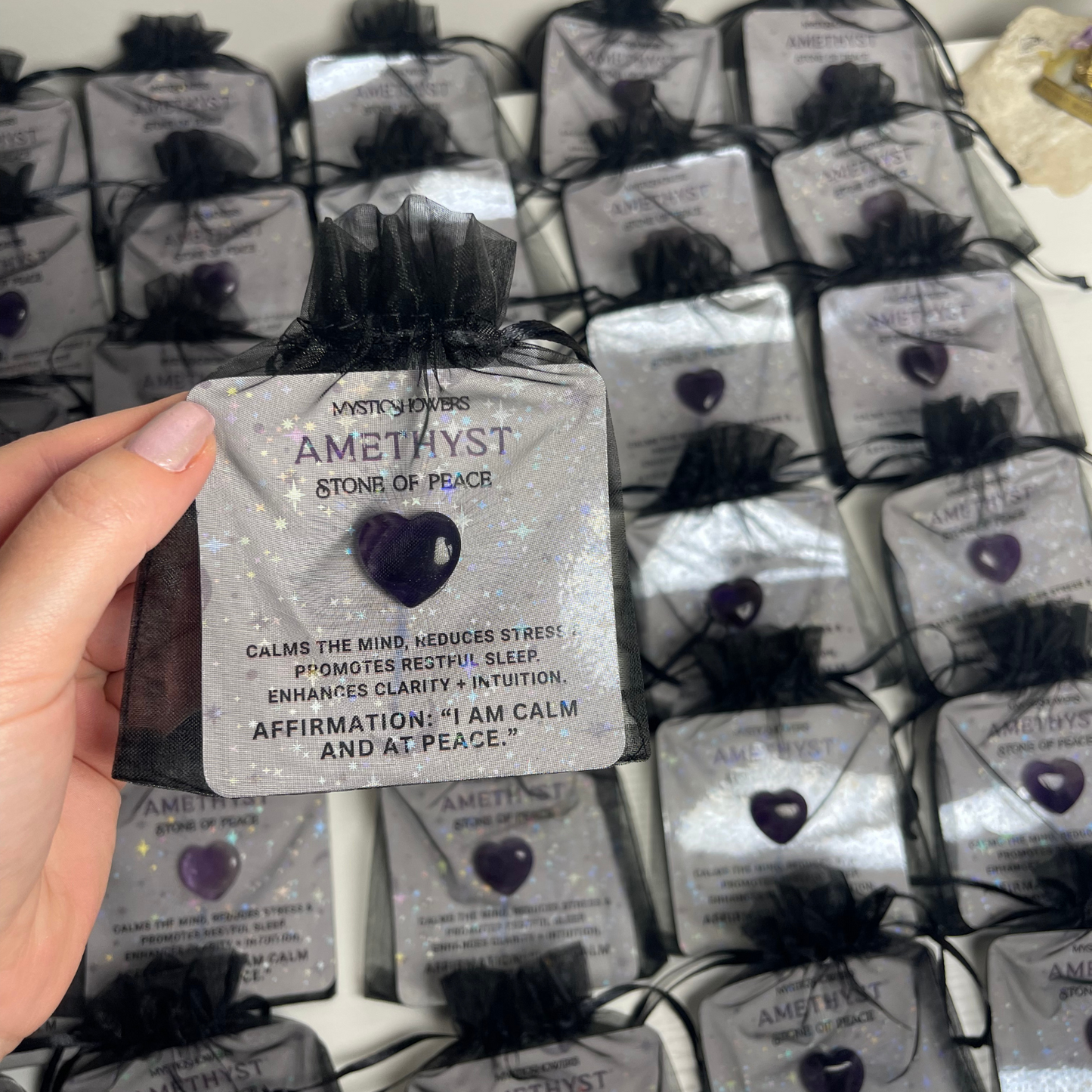 Custom Mini Healing Amethyst Crystal Gift Bags: Pocket Affirmation Stones, Party Favors