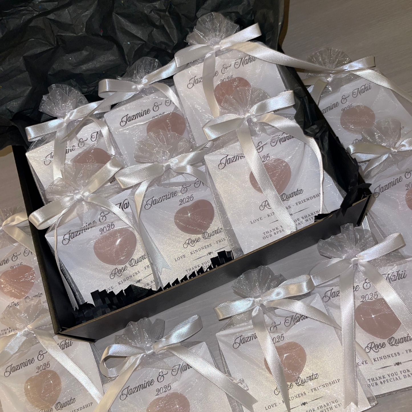 Custom Rose Quartz Crystal Heart Favors: Keepsake Gift
