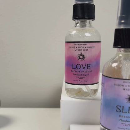 Crystal-Infused Intention Aromatherapy Mist: Natural Room, Shower & Pillow Spray | Love, Relax, Money, Aura + Sleep