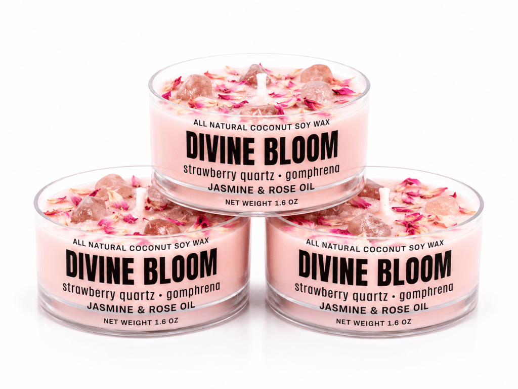 Divine Bloom – Jasmine & Rose Infused with Strawberry Quartz + Gomphrena