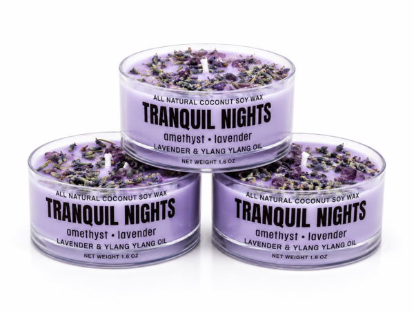 Tranquil Nights – Lavender & Ylang Ylang Infused with Amethyst + Lavender Buds