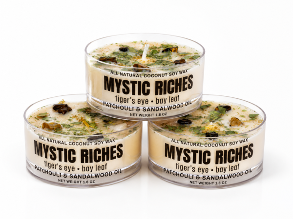 Mystic Riches – Patchouli & Sandalwood Infused with Tiger’s Eye + Bay Leaf