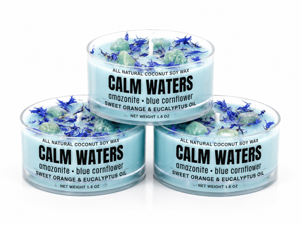 Calm Waters – Sweet Orange & Eucalyptus Infused with Amazonite + Blue Cornflower