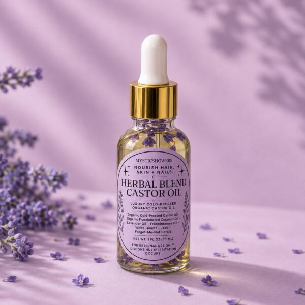 Organic Cold-Pressed Castor Oil | Crystal-Infused | Nails, Hair + Skin | Frankincense, Lavender, Jade + Quartz