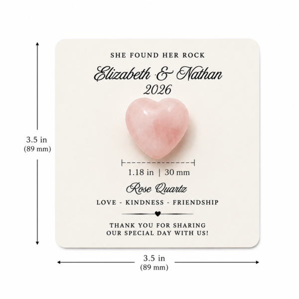 Custom Rose Quartz Healing Crystal Heart Wedding Favors Keepsake Gift