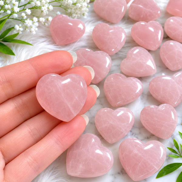Rose Quartz Heart Crystal | 30mm (1.18”) Polished Healing Stone | Pocket Crystal | Wholesale