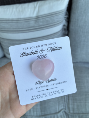 Custom Rose Quartz Healing Crystal Heart Wedding Favors Keepsake Gift