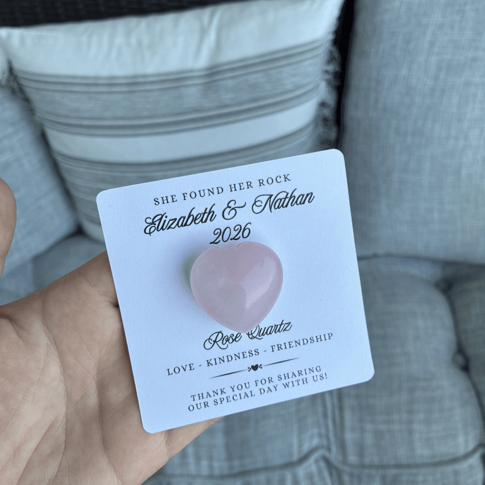 Custom Rose Quartz Healing Crystal Heart Wedding Favors Keepsake Gift