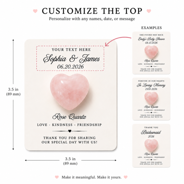 Custom Rose Quartz Healing Crystal Heart Wedding Favors Keepsake Gift