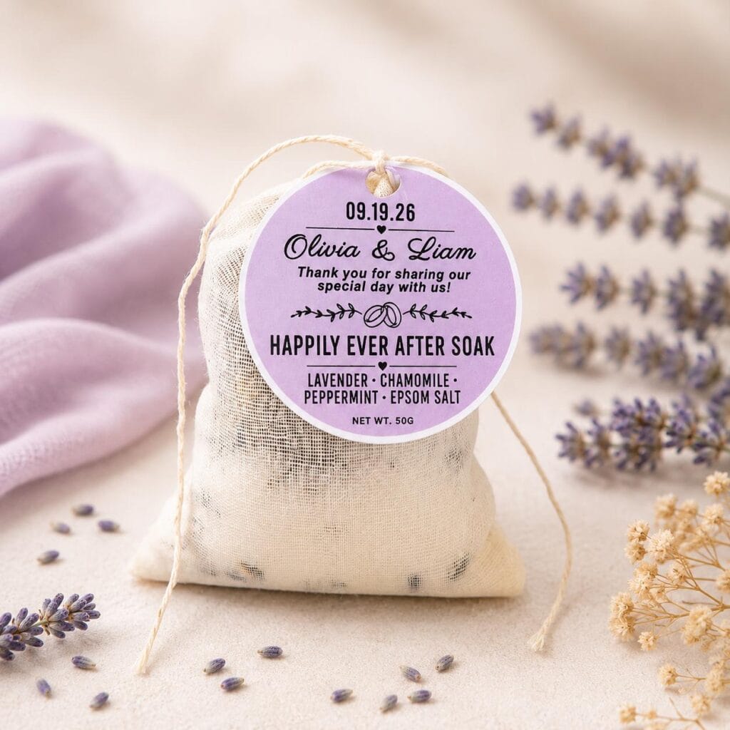 Personalized Bath Tea Favor Bags | Lavender Chamomile Epsom Salt Soak