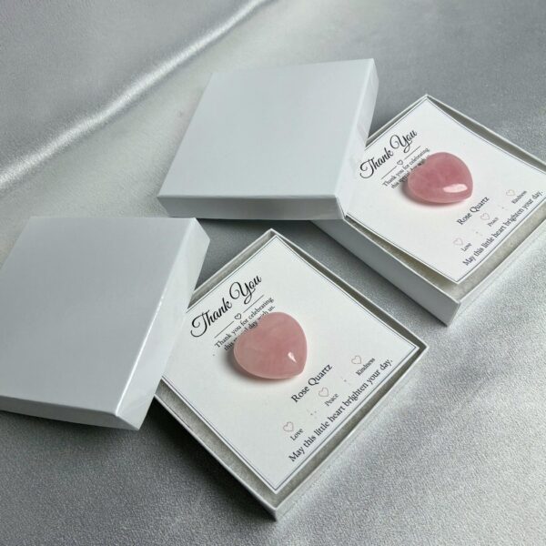 Rose Quartz Heart Wedding Favor Gift Box | Crystal Keepsake with Thank You Card
