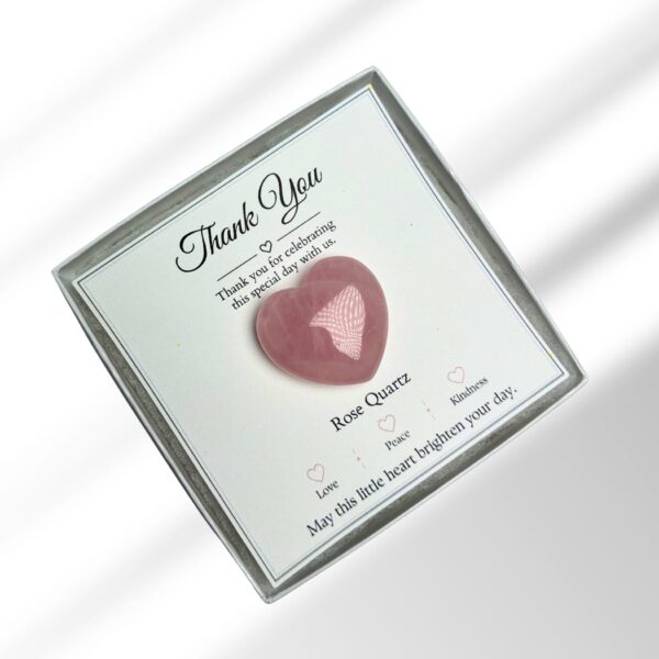 Rose Quartz Heart Wedding Favor Gift Box | Crystal Keepsake with Thank You Card