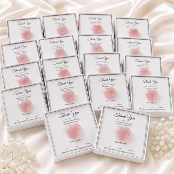 Rose Quartz Heart Wedding Favor Gift Box | Crystal Keepsake with Thank You Card