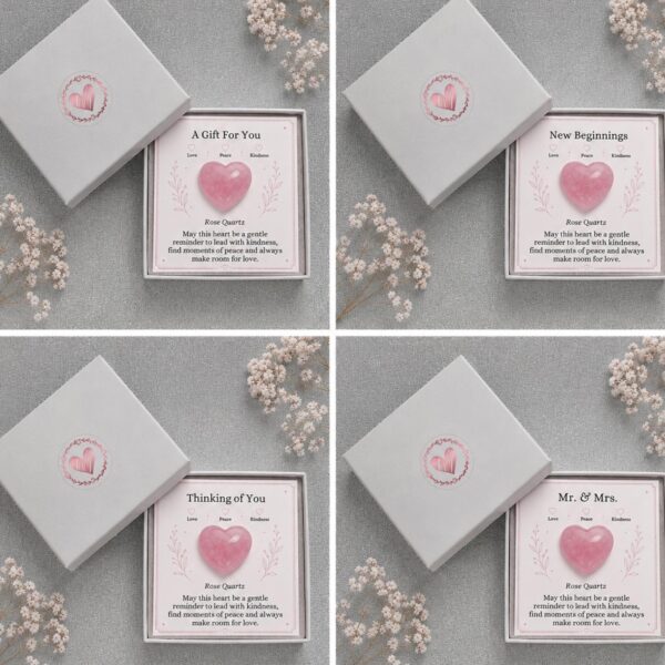 Rose Quartz Heart Keepsake Box | Polished Crystal Gift Card (Ready to Gift)