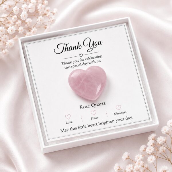 Rose Quartz Heart Wedding Favor Gift Box | Crystal Keepsake with Thank You Card