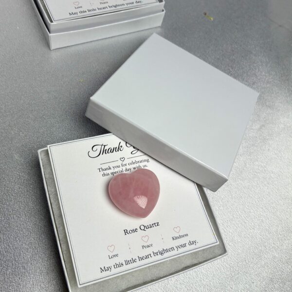 Rose Quartz Heart Wedding Favor Gift Box | Crystal Keepsake with Thank You Card