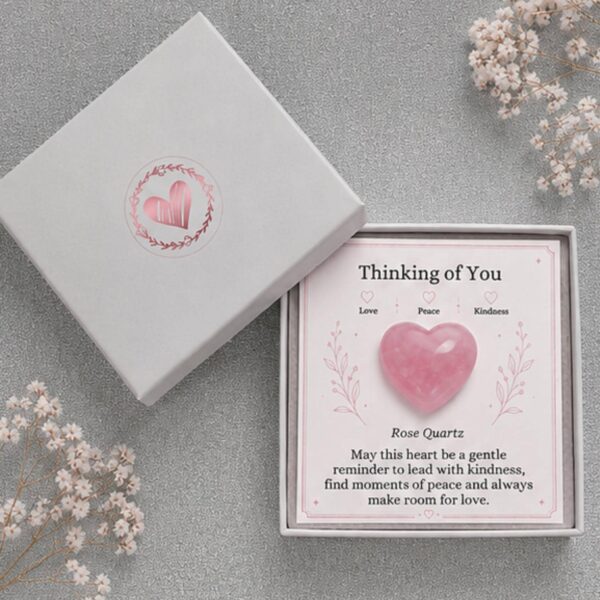Rose Quartz Heart Keepsake Box | Polished Crystal Gift Card (Ready to Gift)