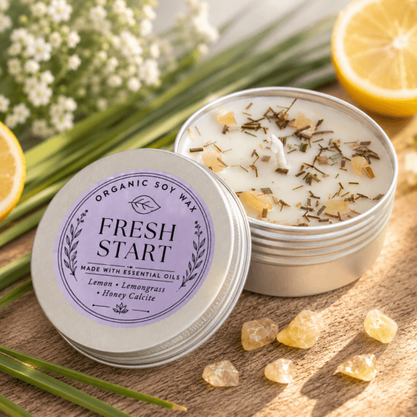 ChatGPT Image Aug 23, 2026, 08_00_14 PM Fresh Start Crystal Candle | Lemon Essential Oil | Honey Calcite | New Beginnings & Positive Energy Candle